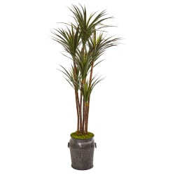 Nearly Natural Giant Yucca 72"H Artificial Plant With Decorative Planter, 72"H x 27"W x 23"D, Green/Gray