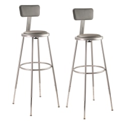 National Public Seating 6400 Series Adjustable Vinyl-Padded Science Stools With Backrests, 31-1/2 - 38-1/2"H Seat, Gray, Pack Of 2 Stools