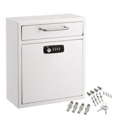Alpine AdirOffice Medium Drop Box Wall Mounted Locking Mail Box With Key And Combination Lock, 12"H x 10-9/16"W x 4-3/4"D, White
