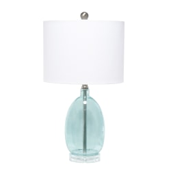 Lalia Home Oval Glass Table Lamp, 22"H, White Shade/Clear Blue Base