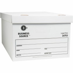 Business Source Light-Duty Storage Boxes With Lift-Off Lids, Legal Size, 15" x 24" x 10", White, Box Of 12