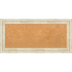 Amanti Art Rectangular Non-Magnetic Cork Bulletin Board, Natural, 34" x 16", Country White Wash Wood Frame