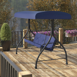 Flash Furniture Tellis Steel 3-Seat Converting Outdoor Canopy Swing/Bed, Navy/Black