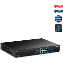 TRENDnet TPE-BG102g- 10-Port Gigabit 240W PoE++ Switch with 4 x 95W PoE++ Ports- 4 x 30W PoE+ Ports- 2 Gigabit SFP Slots, 240W PoE Budget- 1U 19" Rack Mountable - 10 Ports - 2 Layer Supported - Modular