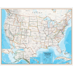 Hemispheres Contemporary Laminated Wall Map, United States, 38" x 48"