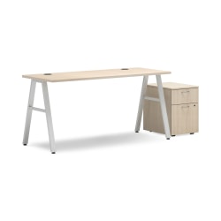 HON Mod 60"W Computer Desk With Mobile Storage, Desert Oak/Silver