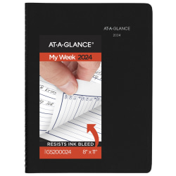 2024 AT-A-GLANCE® DayMinder Weekly Appointment Book Planner, 8" x 11", Black, January To December 2024, G52000