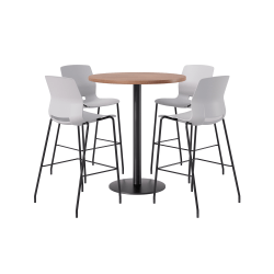 KFI Studios Proof Bistro Round Pedestal Table With Imme Barstools, 4 Barstools, 36", River Cherry/Black/Light Gray Stools