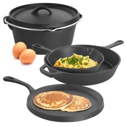 MegaChef Pre-Seasoned 5-Piece Cast Iron Cookware Set, Black
