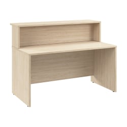 Bush Business Furniture Arrive 60"W Reception Desk with Shelf, Natural Elm, Standard Delivery