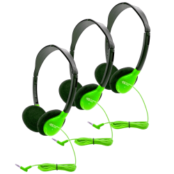 HamiltonBuhl Personal On-Ear Stereo Headphones, Green, Pack Of 3 Headphones