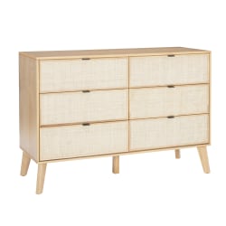 Powell Carling 6-Drawer Cane Bedroom Dresser, 35-3/4"H x 50"W x 18-1/2"D, Natural