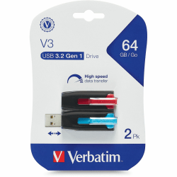 64GB Store 'n' Go® V3 USB 3.2 Gen 1 Flash Drive - 2pk - Red, Blue - 64GB - 2pk - Red, Blue