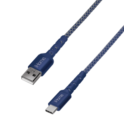 iHome Nylon-Braided USB-A To USB-C Cable With Durstrain, 6', Blue