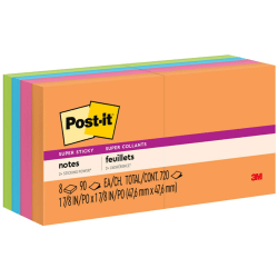 Post-it Super Sticky Notes, 1 7/8 in x 1 7/8 in, 8 Pads, 90 Sheets/Pad, 2x the Sticking Power, Energy Boost Collection
