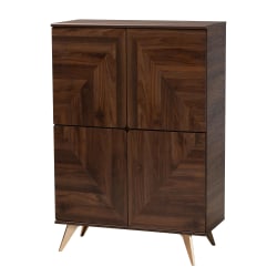 Baxton Studio Graceland 32"W Mid-Century Modern Transitional Finished Wood Shoe Cabinet, Walnut Brown/Gold
