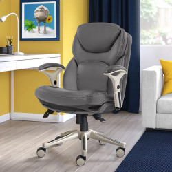 Serta® Works Bonded Leather Mid-Back Office Chair With Back In Motion Technology, Opportunity Gray/Silver