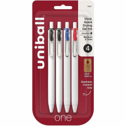 uni ONE Gel Pens, Pack Of 4, Medium Point, 0.7 mm, Assorted Colors