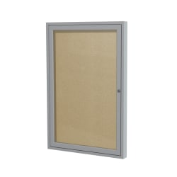 Ghent 1 Door Enclosed Vinyl Bulletin Board, Satin Aluminum Frame, 36"H x 24"W, Caramel
