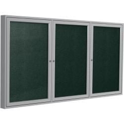 Ghent 3-Door Enclosed Bulletin Board, 48" x 72", Aluminum Frame, Ebony