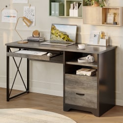 Bestier 48" Reversible Office Writing Computer Desk With File Drawer And Pull-Out Shelf, Gray