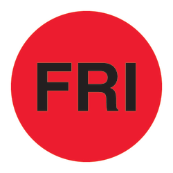 Tape Logic® Permanent Inventory Label Roll, DL6541, Weekday-Style, "FRI," 1", Red, Roll Of 500
