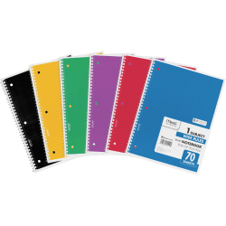 Mead® Spiral Notebooks, 8-1/2" x 10-1/2", 1 Subject, Wide Ruled, 70 Sheets, Assorted Colors, Pack Of 6 Notebooks
