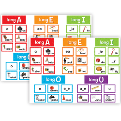 Teacher Created Resources Long Vowels Pocket Chart Cards, 205 Pieces Per Pack, Set Of 2 Packs