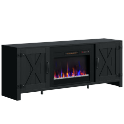 Bestier Farmhouse Fireplace TV Stand Console Table For 70" TVs, 24"H x 63"W x 13-13/16"D, Black