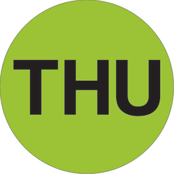 Tape Logic® Permanent Inventory Label Roll, DL6532, Weekday-Style, "THU," 2", Green, Roll Of 500