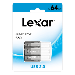 Lexar® JumpDrive® S60 USB 2.0 Flash Drives, 64GB, Black Pack Of 3 Flash Drives