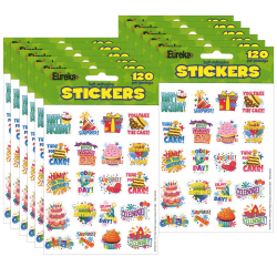 Eureka Theme Stickers, Birthday, 120 Stickers Per Pack, Set Of 12 Packs