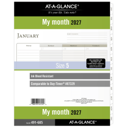 AT-A-GLANCE® 2027 Monthly Planner Refill, Loose-Leaf, Folio Size, 8 1/2" x 11"