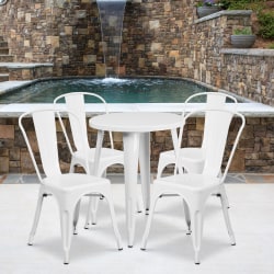 Flash Furniture Commercial-Grade Round Metal Indoor/Outdoor Table Set With 4 Café Chairs, White