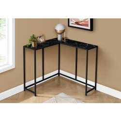 Monarch Specialties Jan L-Shaped Metal Console Table, 32"H x 36"W x 36"D, Black Marble