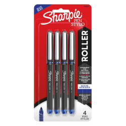 Sharpie® Rollerball Pens, Needle Point, 0.5 mm, Blue Ink, Pack Of 4