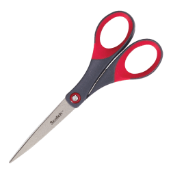 Scotch Precision Scissors, 7" - 7" Overall Length - Left/Right - Stainless Steel - Red, Gray - 1 Each
