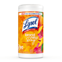 Lysol® Designer Tub Disinfecting Wipes, Mango and Hibiscus Scent, Canister Of 80 Wipes