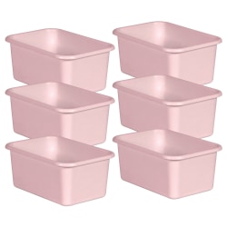 Teacher Created Resources Small Plastic Storage Bins, 5"H x 11-3/8"W x 7-3/4"D, Blush Pink, Pack Of 6 Bins