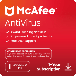 McAfee Antivirus, 2024, For 1 Device, 1-Year Subscription, Windows, Download