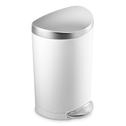 simplehuman Semi-Round Steel Step Trash Can, 2.64 Gallons, White With Stainless Steel Lid