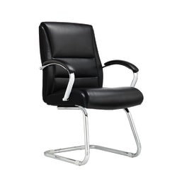 Realspace® Modern Comfort Morgan Bonded Leather Guest Chair, Black/Silver