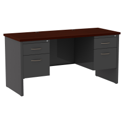 WorkPro® Modular 60"W x 24"D Double-Pedestal Computer Desk, Charcoal/Mahogany