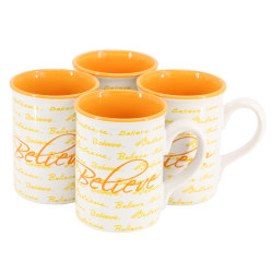 Gibson Home Inspirational Words 4-Piece Stoneware Mug Set, 16 Oz, Orange