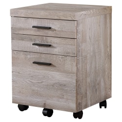 Monarch Specialties 17-3/4"D Vertical 3-Drawer File Cabinet, Taupe Wood Grain