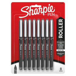 Sharpie® Rollerball Pens, Needle Point (0.5mm) Precision Pen, Black Ink, Pack Of 8