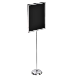 Azar Displays 2-Sided Slide-In Frame Sign Holder With Metal Pedestal Stand, 24" x 18", Silver
