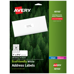 Avery® EcoFriendly Address Labels, 48160, Rectangle, 1" x 2-5/8", White, Pack Of 750 Labels