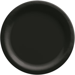 Amscan Round Paper Plates, Jet Black, 6-3/4", 50 Plates Per Pack, Case Of 4 Packs