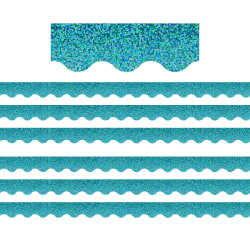 Teacher Created Resources Scalloped Border Trim Packs, 35’, Teal Sparkle, Set Of 6 Packs